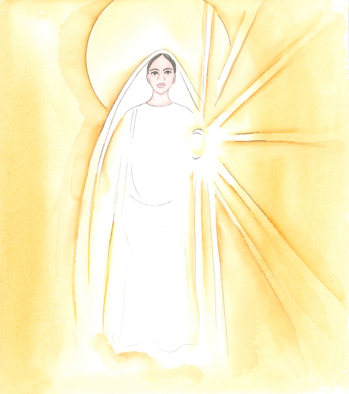 Matka Boża ukazała mi się przede mną w swoim olśniewającym Niebiańskim pięknie, 2000 (w/c na papierze) autorstwa Elizabeth Wang