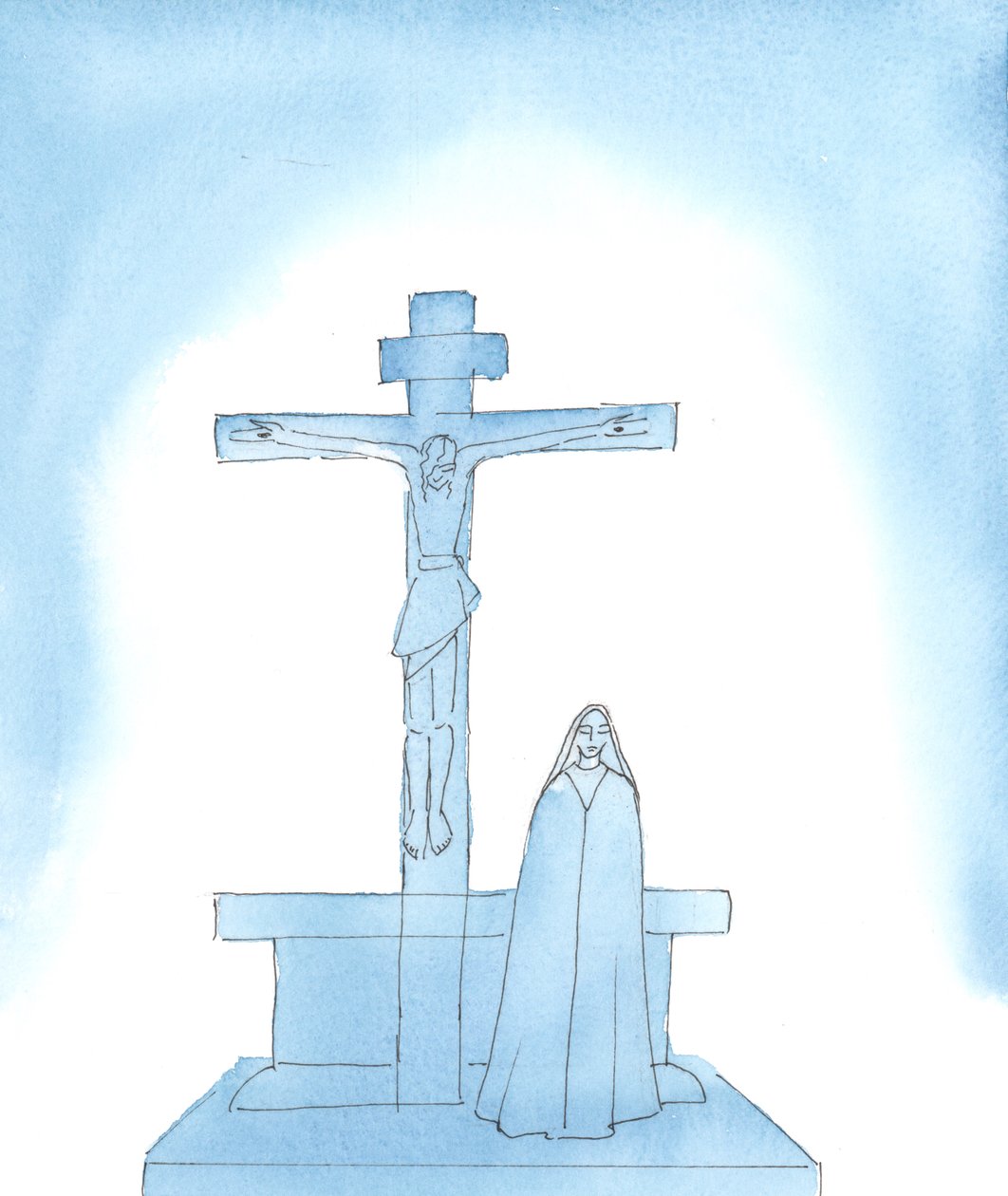 Matka Boża Bolesna: Zaprawdę, Najświętsza Maryja Panna strasznie cierpiała, gdy Jezus Chrystus, Jej umiłowany Syn, umierał w męce na krzyżu, 2005 (akwarela na papierze) autorstwa Elizabeth Wang