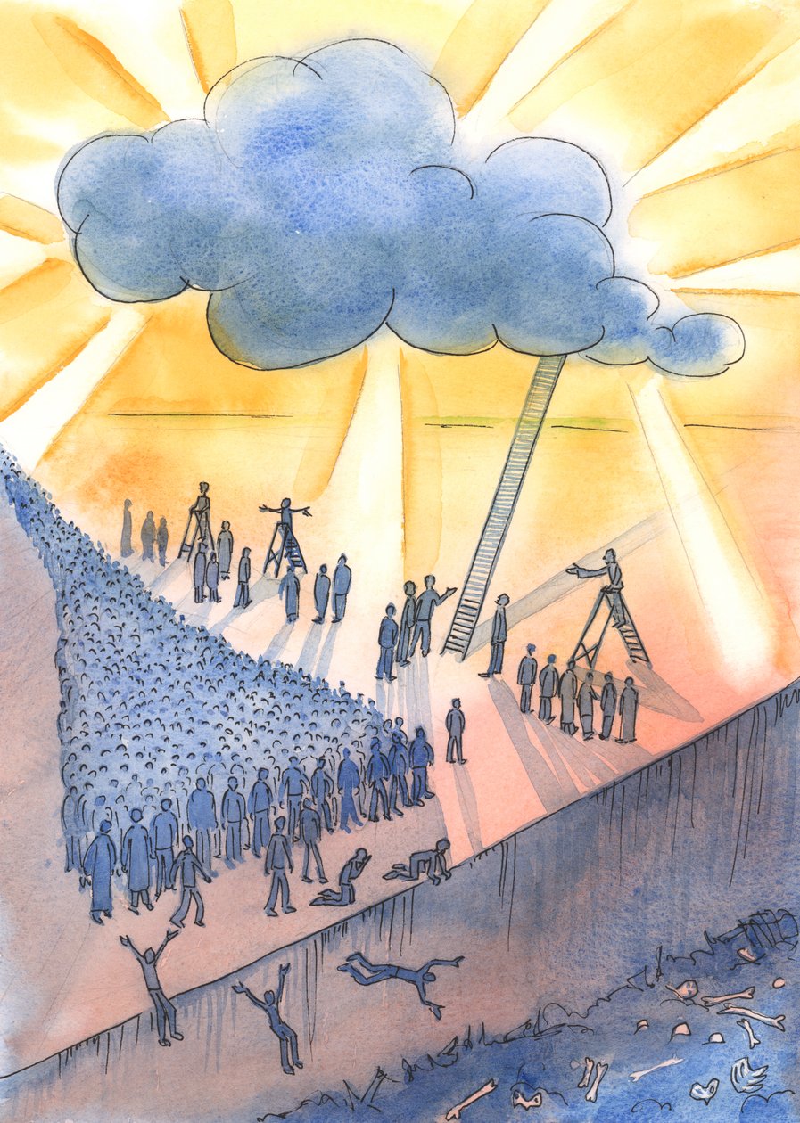 Ludzie kierują się ku śmierci i być może do piekła, 2004 (w/c na papierze) autorstwa Elizabeth Wang