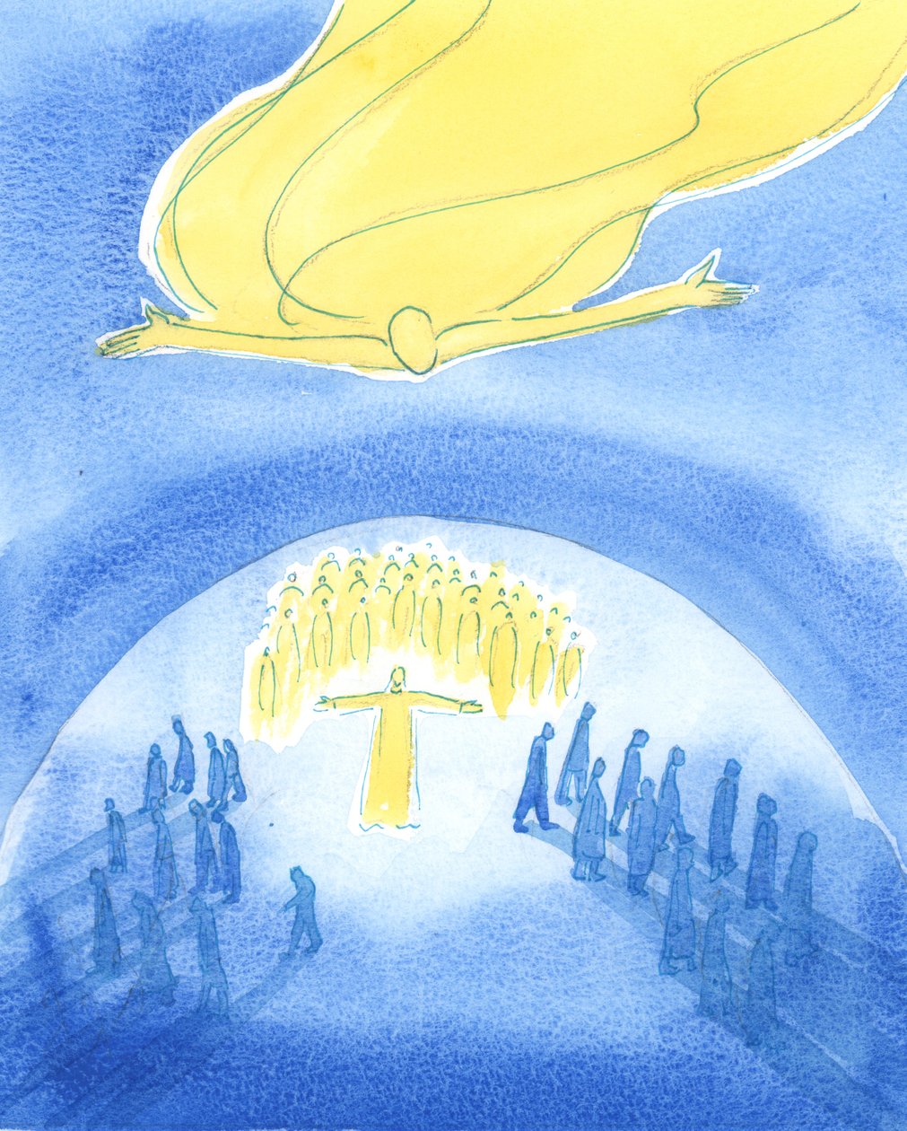 Ojciec cały czas wychodzi przez Jezusa, aby „zgromadzić się” i dać zbawienie ludziom na całym świecie, 2003 (w/c na papierze) autorstwa Elizabeth Wang