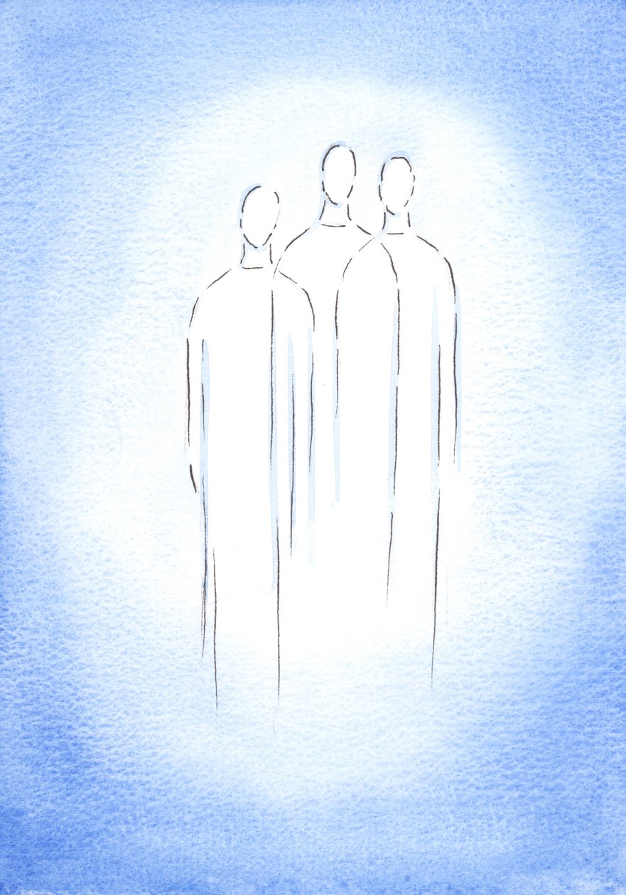Trójca Święta, Bóg Jeden, Trzy Osoby, żyje w duszy chrześcijanina w olśniewającym blasku, 2002 (w/c na papierze) autorstwa Elizabeth Wang