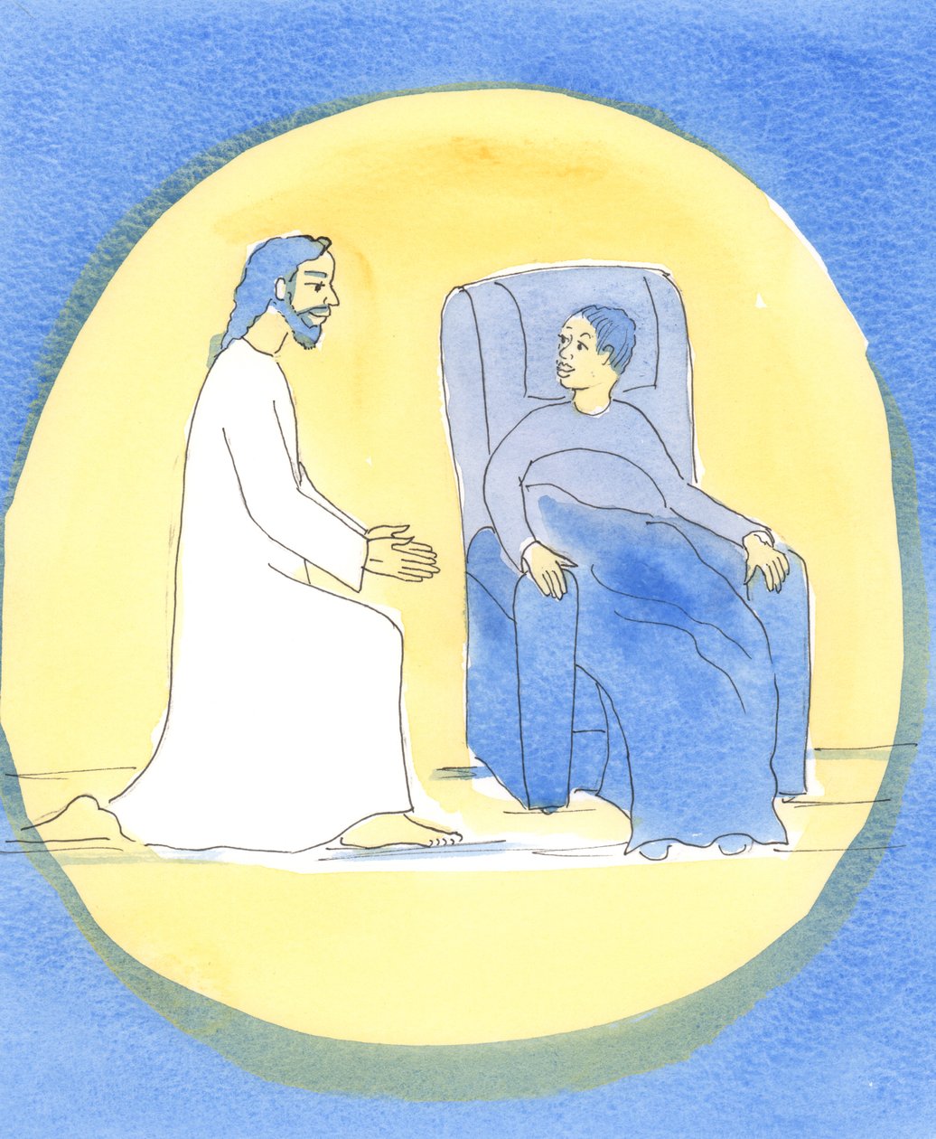 Pan przychodzi z nami, kiedy tworzymy „komunię duchową”, 2004 (w/c na papierze) autorstwa Elizabeth Wang