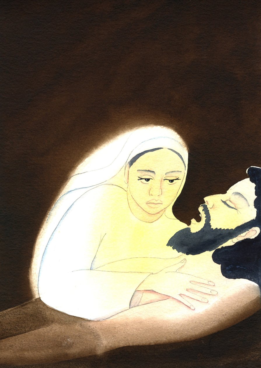 Pieta, 2001 (w/c na papierze) autorstwa Elizabeth Wang