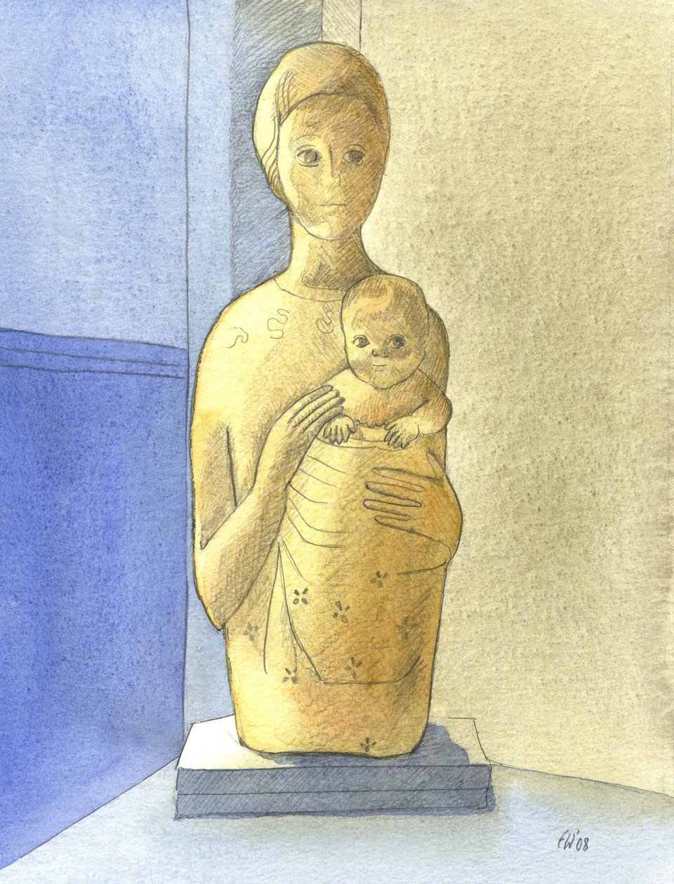 Dziewica z Dzieciątkiem, 2001 (w/c na papierze) autorstwa Elizabeth Wang