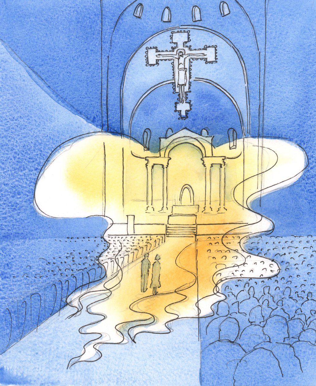 Przenajświętszy i majestatyczny Bóg, którego czcimy podczas Mszy św., przez Chrystusa, Jego Syna, jest tu obecny, 2003 (w/c na papierze) autorstwa Elizabeth Wang