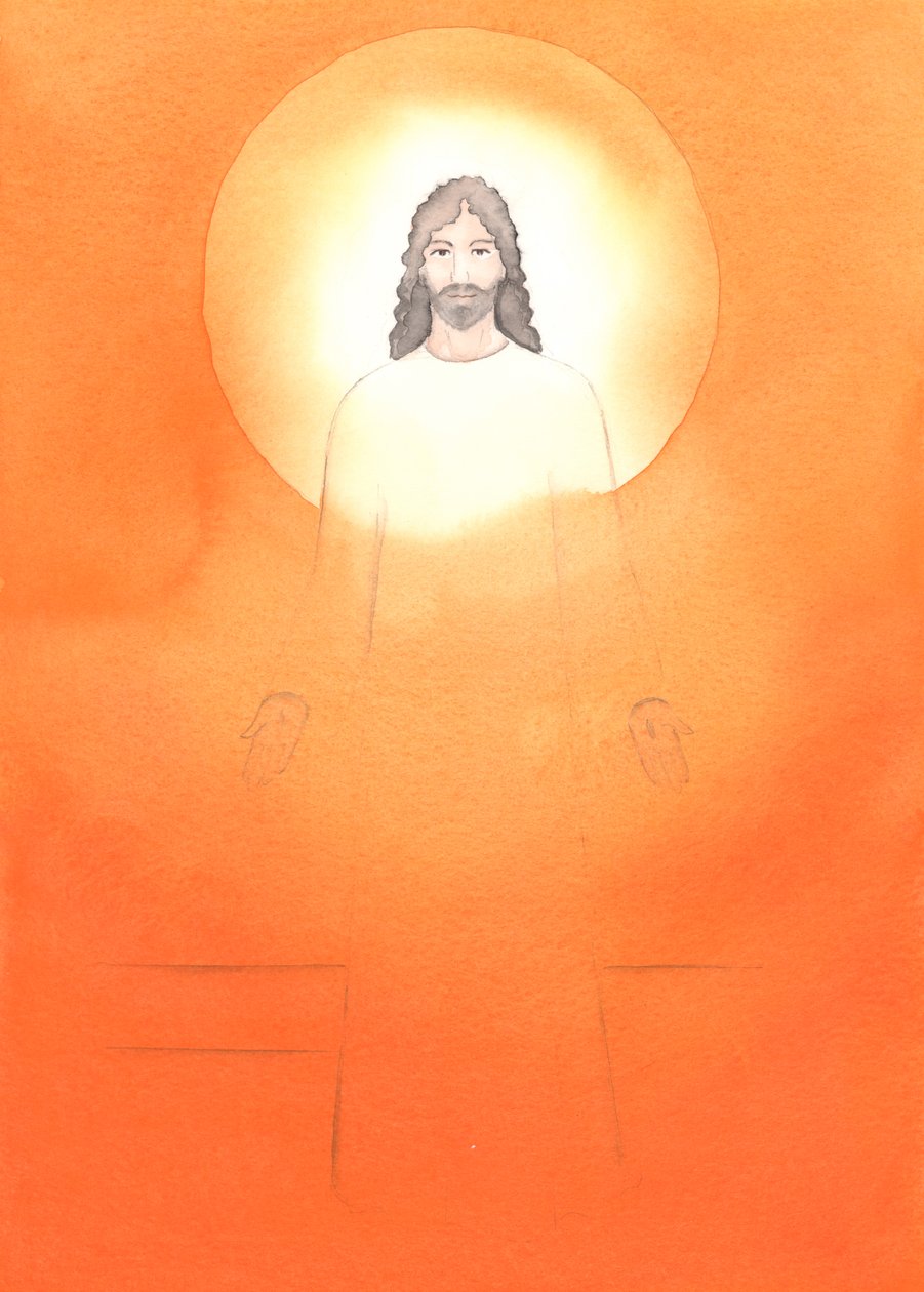 Czystość Chrystusa wynikała z czystości Jego Niepokalanej Matki; On jest prawdziwym Bogiem i doskonałym człowiekiem, 2002 (w/c na papierze) autorstwa Elizabeth Wang