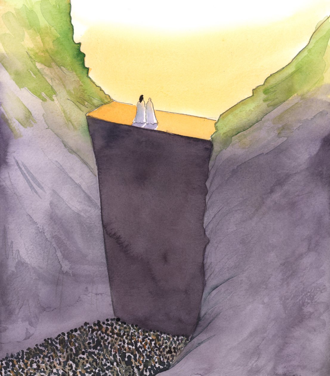 Mur grzechu, który oddziela nas od Boga, wznosi tylko Chrystus, który stoi ze Swoją Matką. Tylko On może nam pomóc osiągnąć Chwałę Nieba, 2002 (w/c na papierze) autorstwa Elizabeth Wang