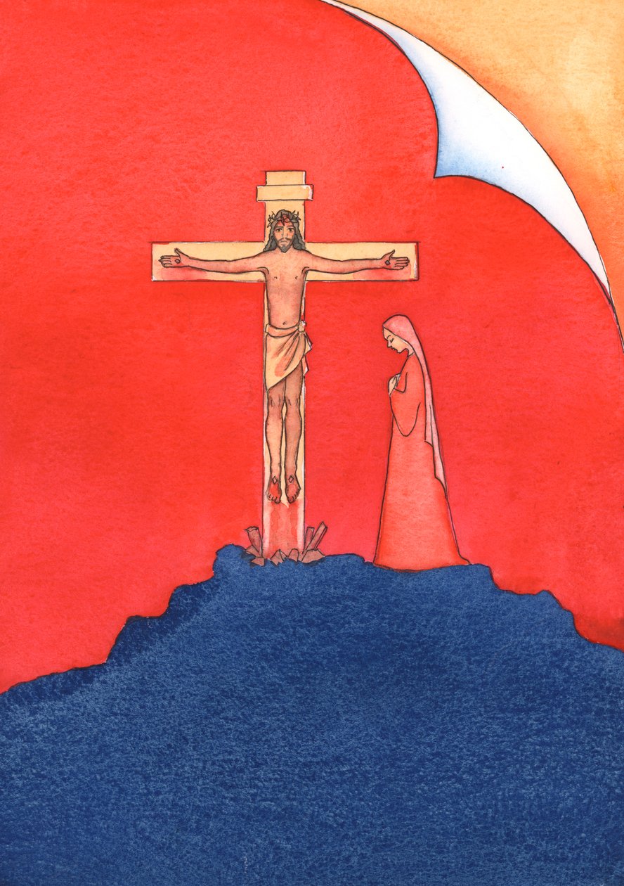 Ci przyjaciele Chrystusa dzisiaj, którym nie przeszkadza pójście na mszę, zachowują się jak ci przyjaciele Chrystusa dawno temu, którzy uciekli, gdy Chrystus został aresztowany i ukrzyżowany., 2004 (w/c na papierze) autorstwa Elizabeth Wang