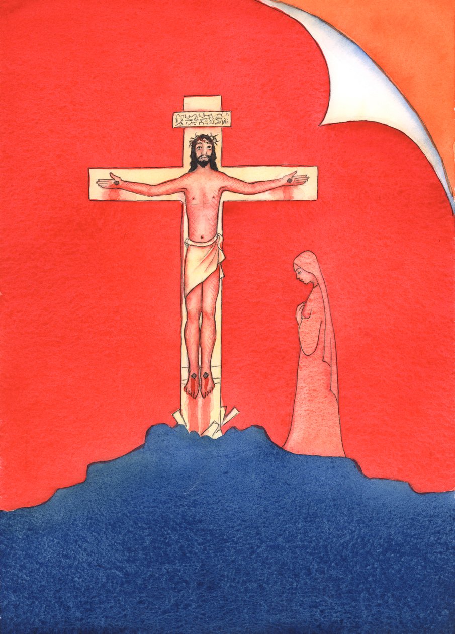 Ci przyjaciele Chrystusa dzisiaj, którym nie przeszkadza pójście na mszę, zachowują się jak ci przyjaciele Chrystusa dawno temu, którzy uciekli, gdy Chrystus został aresztowany i ukrzyżowany., 2004 (w/c na papierze) autorstwa Elizabeth Wang