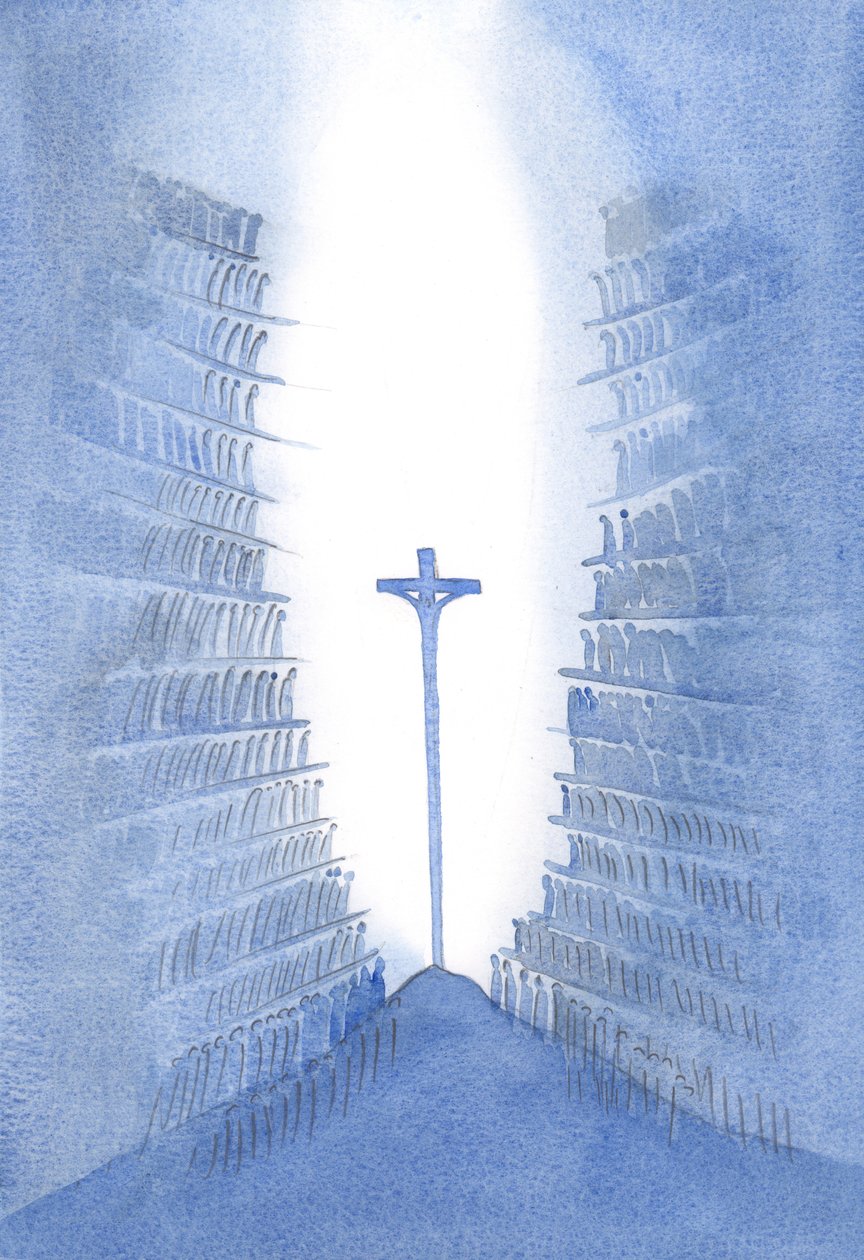 Poprzez Mszę każde pokolenie ludu Bożego jest obecne w jedynej Ofierze złożonej Chrystusowi na ołtarzu., 2001 (w/c na papierze) autorstwa Elizabeth Wang