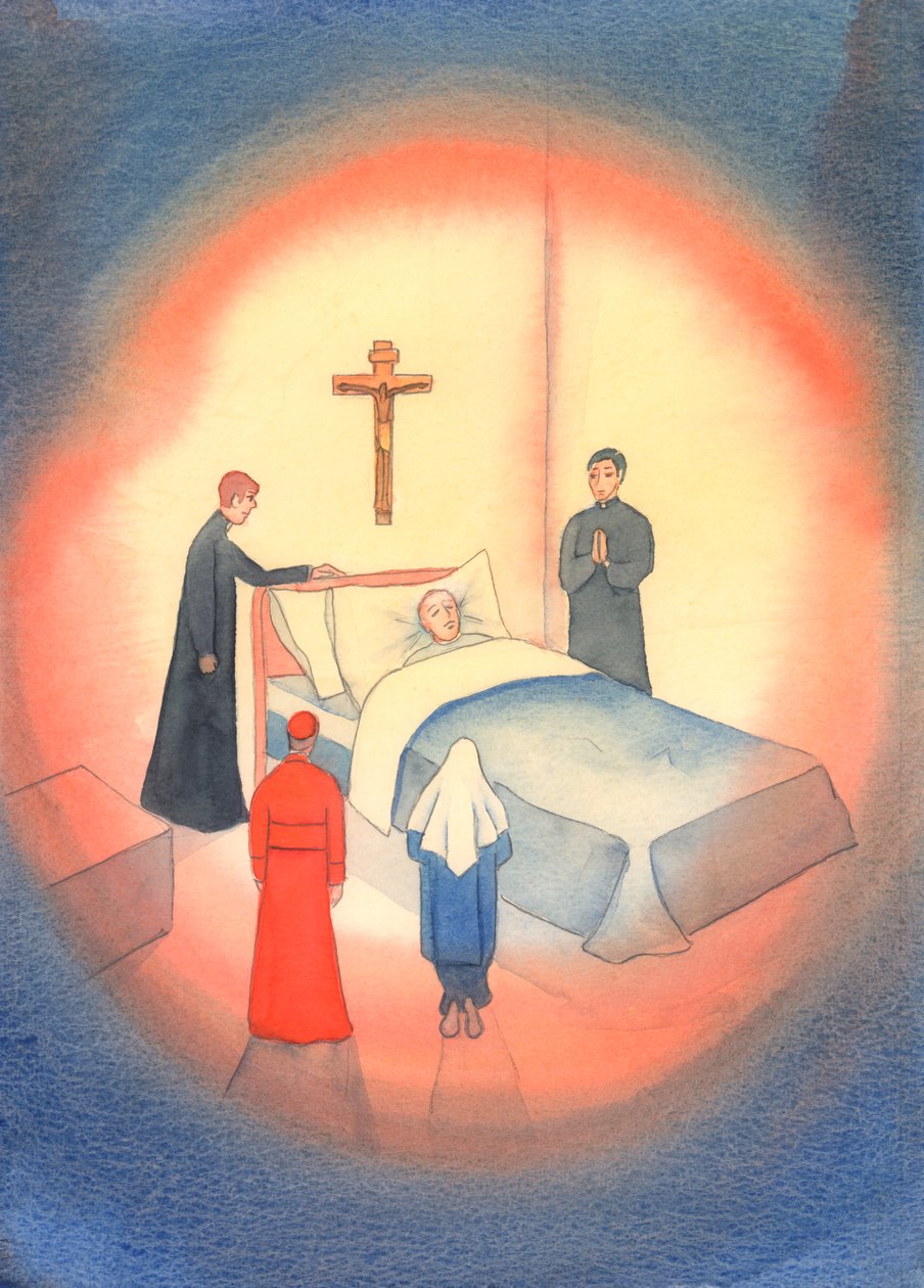Powinniśmy przygotować się na „dobrą śmierć”. Dusza w niebezpieczeństwie może zostać zbawiona przez wiarę i sakramenty – czy to mało znani ludzie, czy papieże., 2003 (w/c na papierze) autorstwa Elizabeth Wang