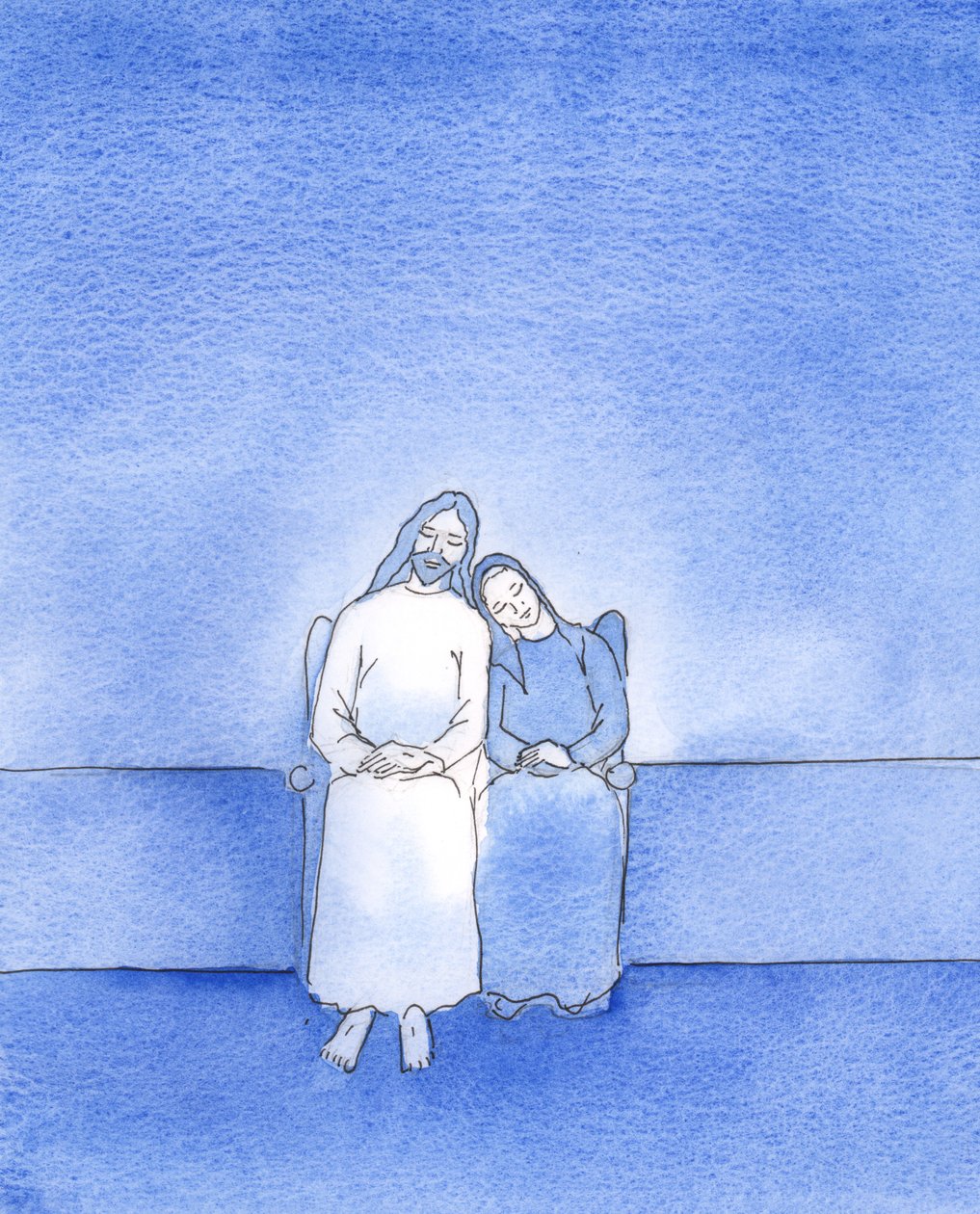 Ze spokojnym sercem i spokojnym sumieniem, szczęśliwy przyjaciel Chrystusa może „opierać się” na Nim w Komunii Świętej, 2003 (w/c na papierze) autorstwa Elizabeth Wang