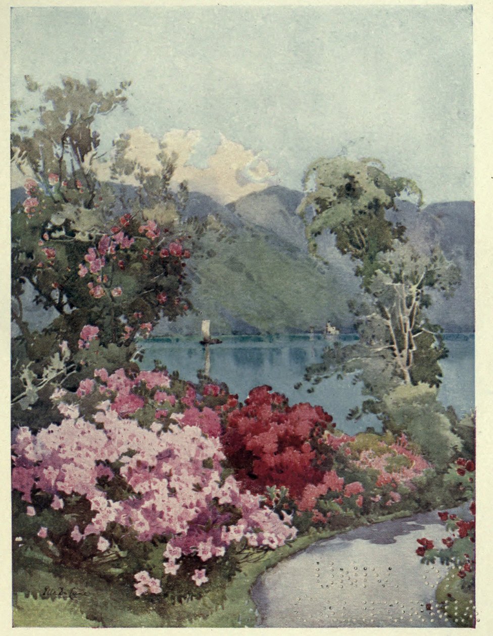 Azalia, Lago di Como, Ilustracja z „Włoskich jezior” Richarda Bagot autorstwa Ella Du Cane
