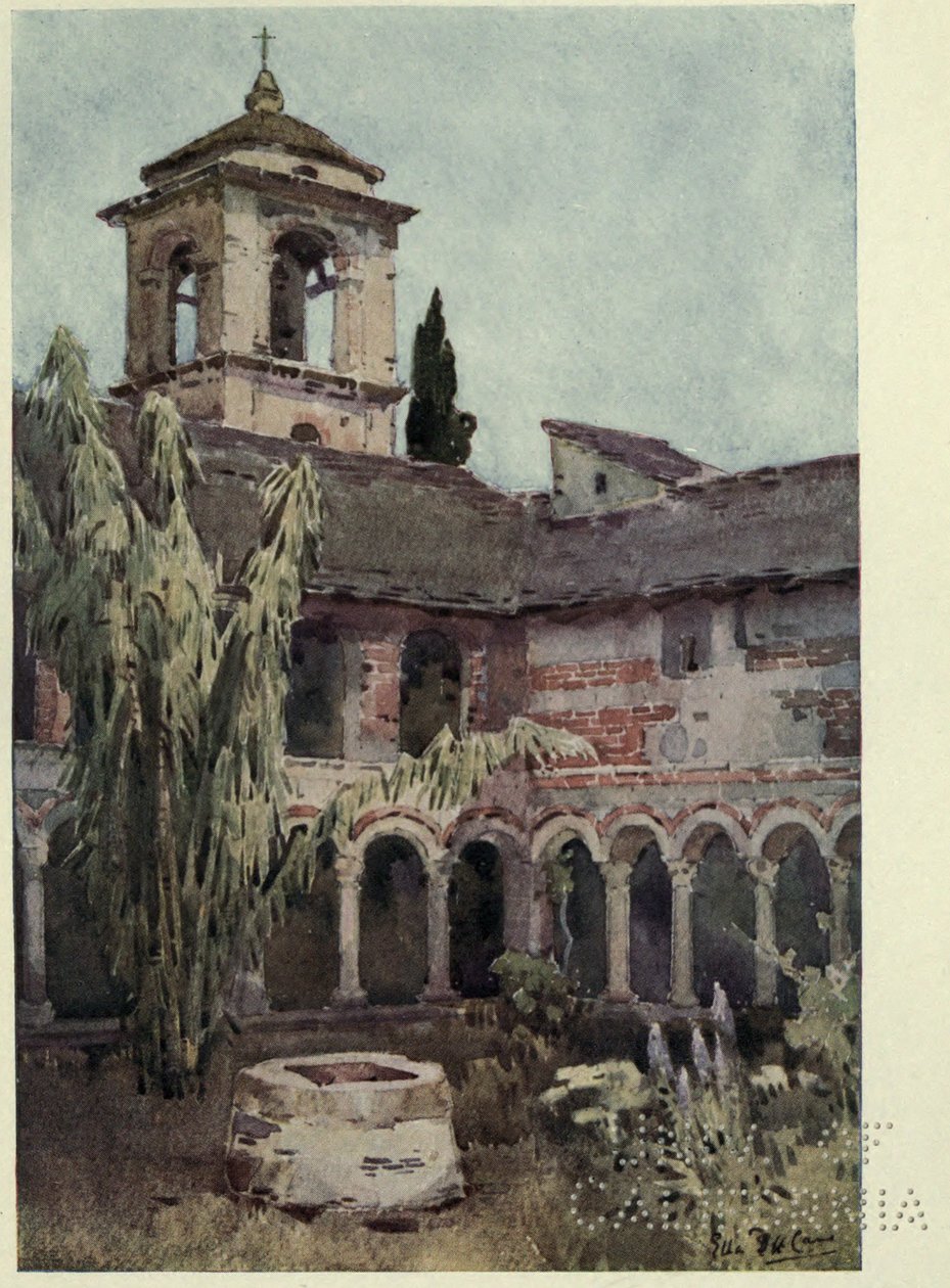 Chiostro di Piona, Jezioro Como, ilustracja z „Włoskich jezior” Richarda Bagot autorstwa Ella Du Cane
