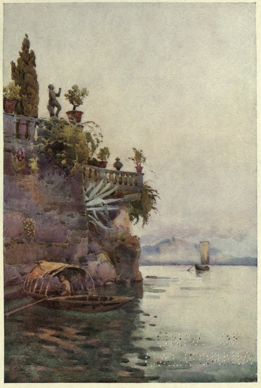 W cieniu tarasu, Lago di Como, ilustracja z „Włoskich jezior” Richarda Bagot autorstwa Ella Du Cane
