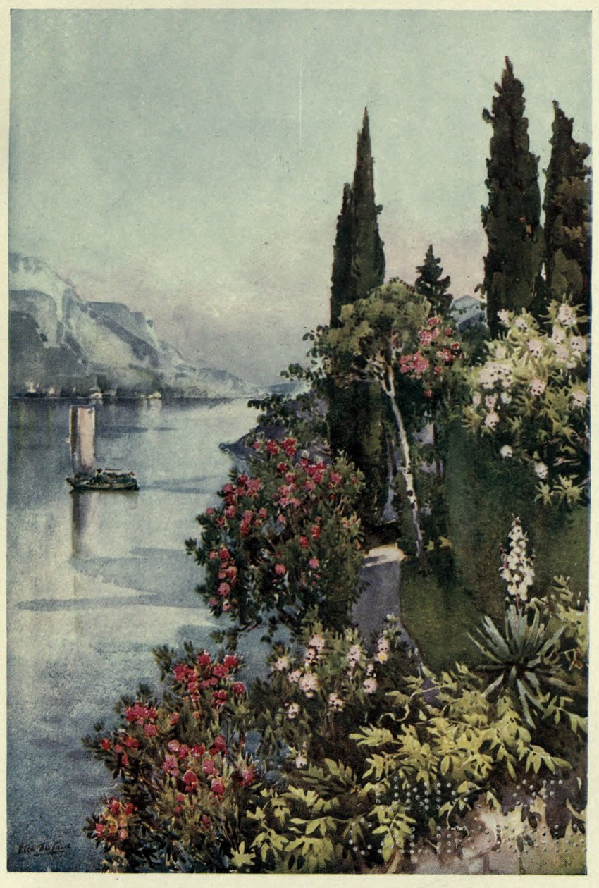 Villa Giulia, Jezioro Como, ilustracja z filmu „Włoskie jeziora” Richarda Bagot autorstwa Ella Du Cane