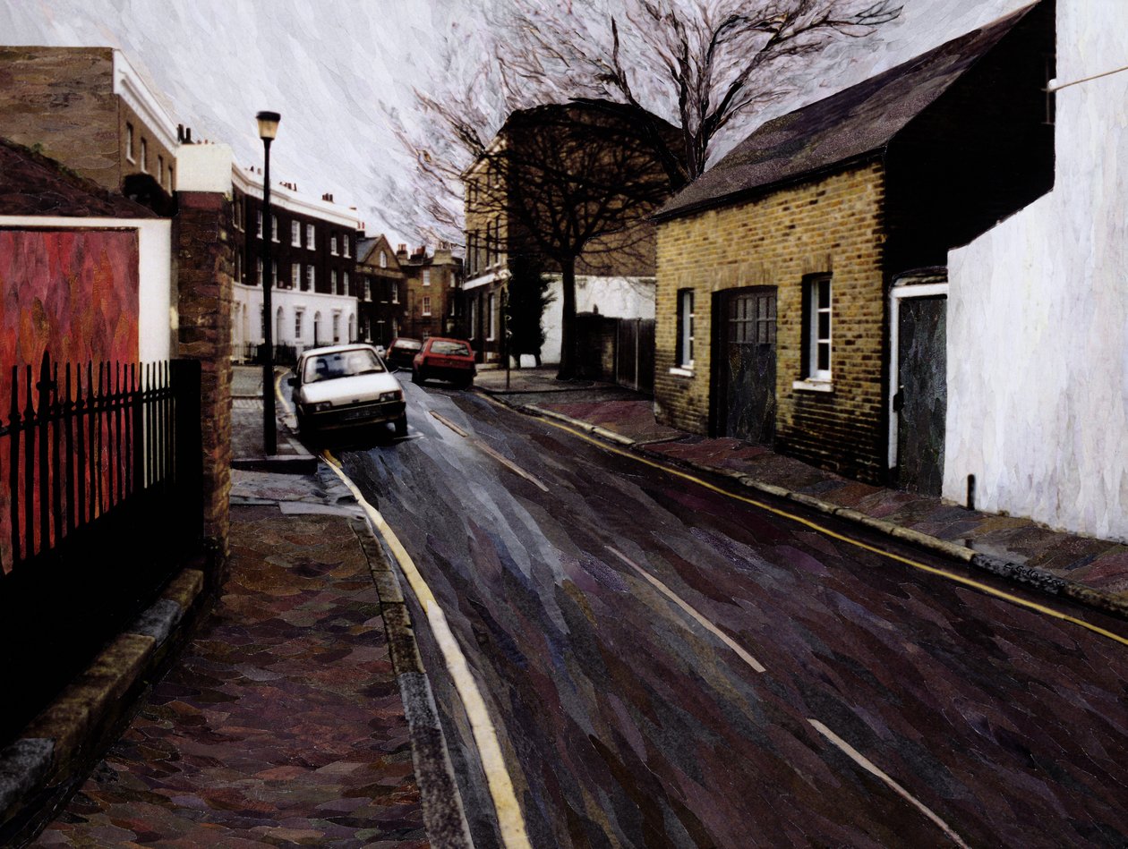 Circus Street (obok deski serów), 2000 (kolaż z papierowej mozaiki) autorstwa Ellen Golla