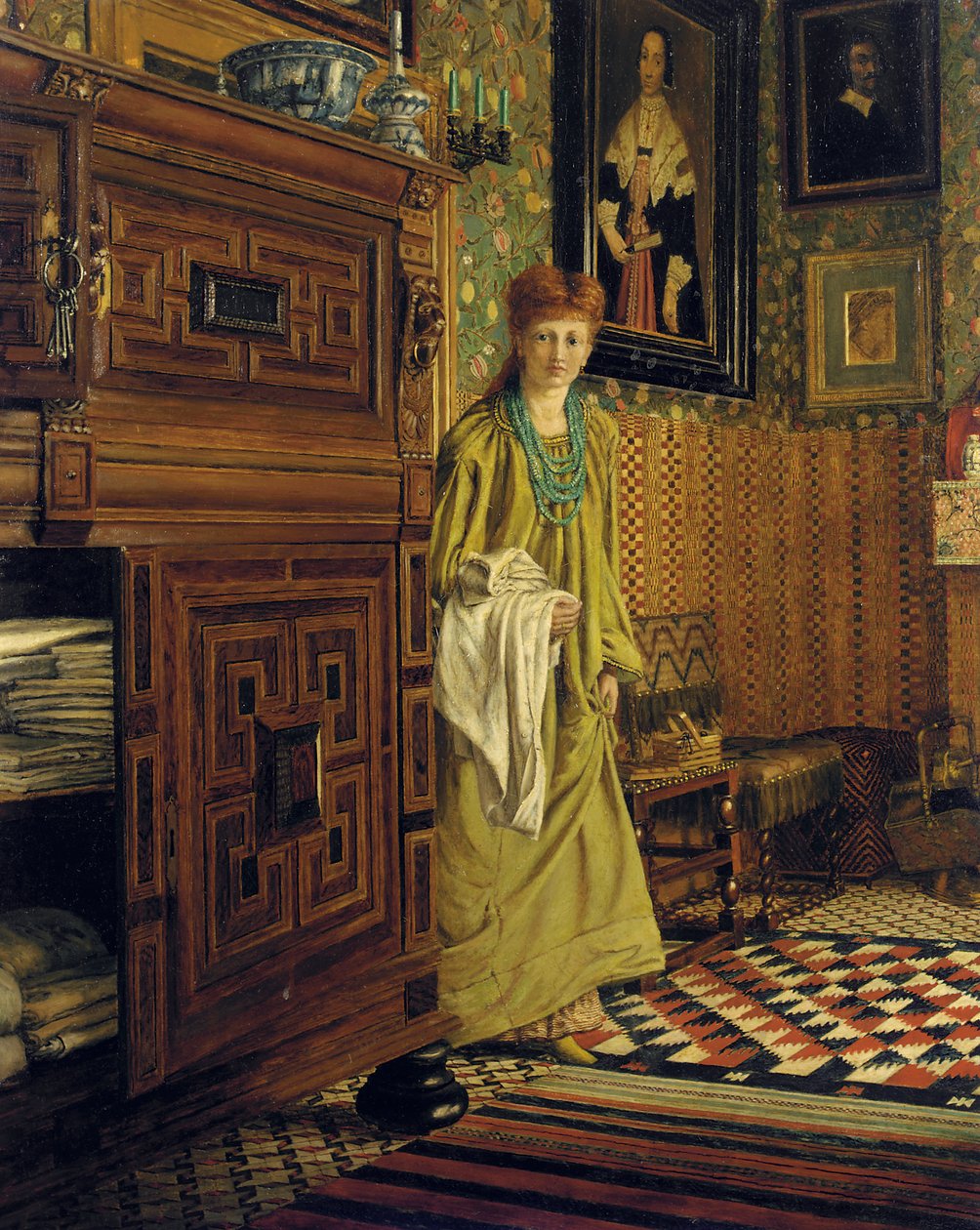 Portret Laury, Lady Alma-Tadema, prawdopodobnie wchodząca do Sali Holenderskiej w Townshend House, Regent