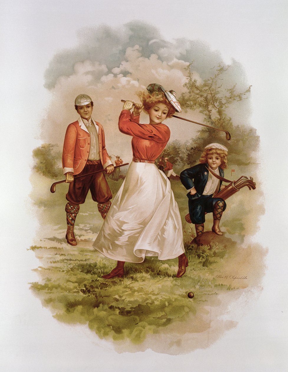 Gra w golfa (chromolitho) autorstwa Ellen Hattie Clapsaddle