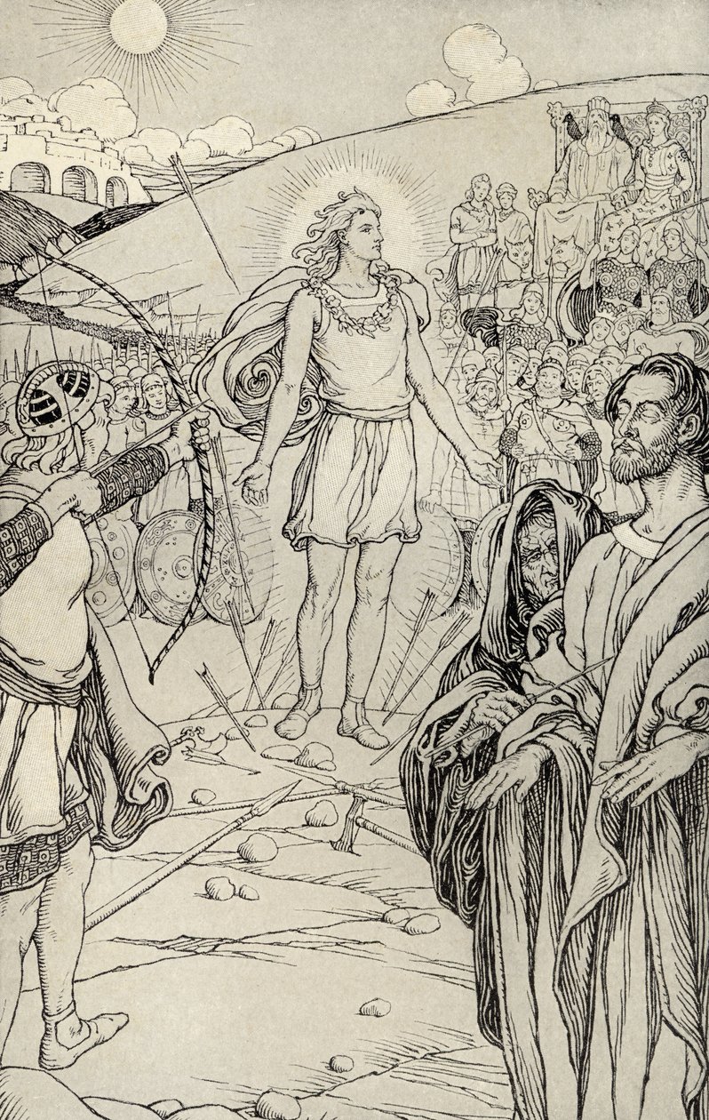 Każda strzała przestrzelona przez głowę, ilustracja z „Mity z wielu krain”, opublikowana w 1912 r. autorstwa Elmer Boyd Smith