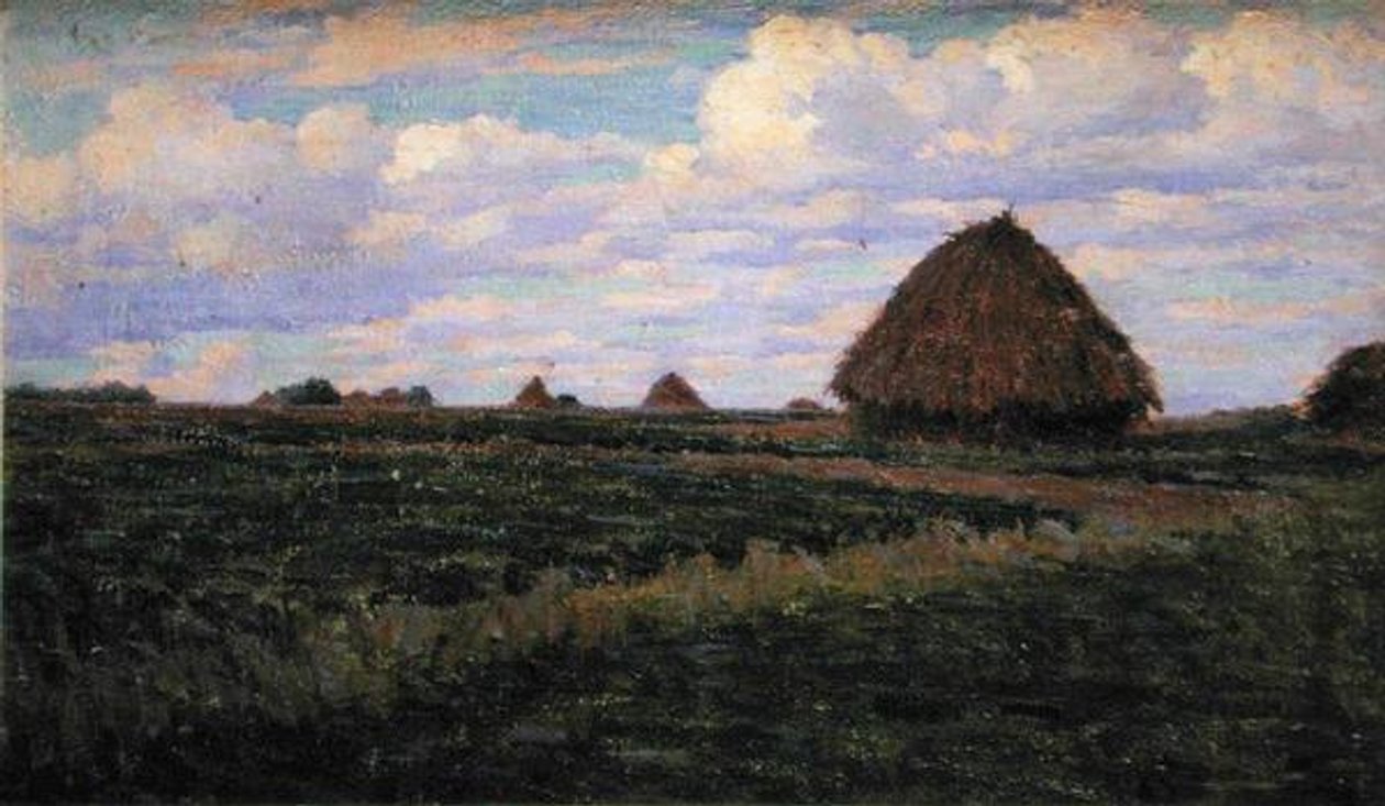 Stogi siana na zielonym polu (olej na płótnie) autorstwa Elmer Boyd Smith