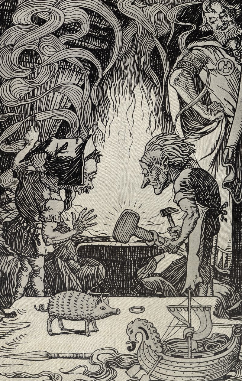 Trzeci dar olbrzymiego młota, ilustracja z mitów z wielu krain, opublikowana w 1912 r. autorstwa Elmer Boyd Smith