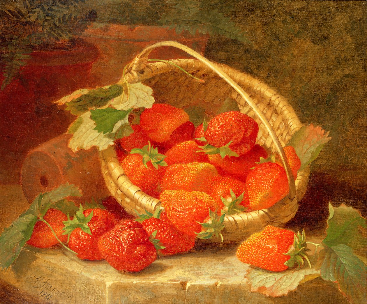 Kosz truskawek na kamiennej półce, 1888 autorstwa Eloise Harriet Stannard