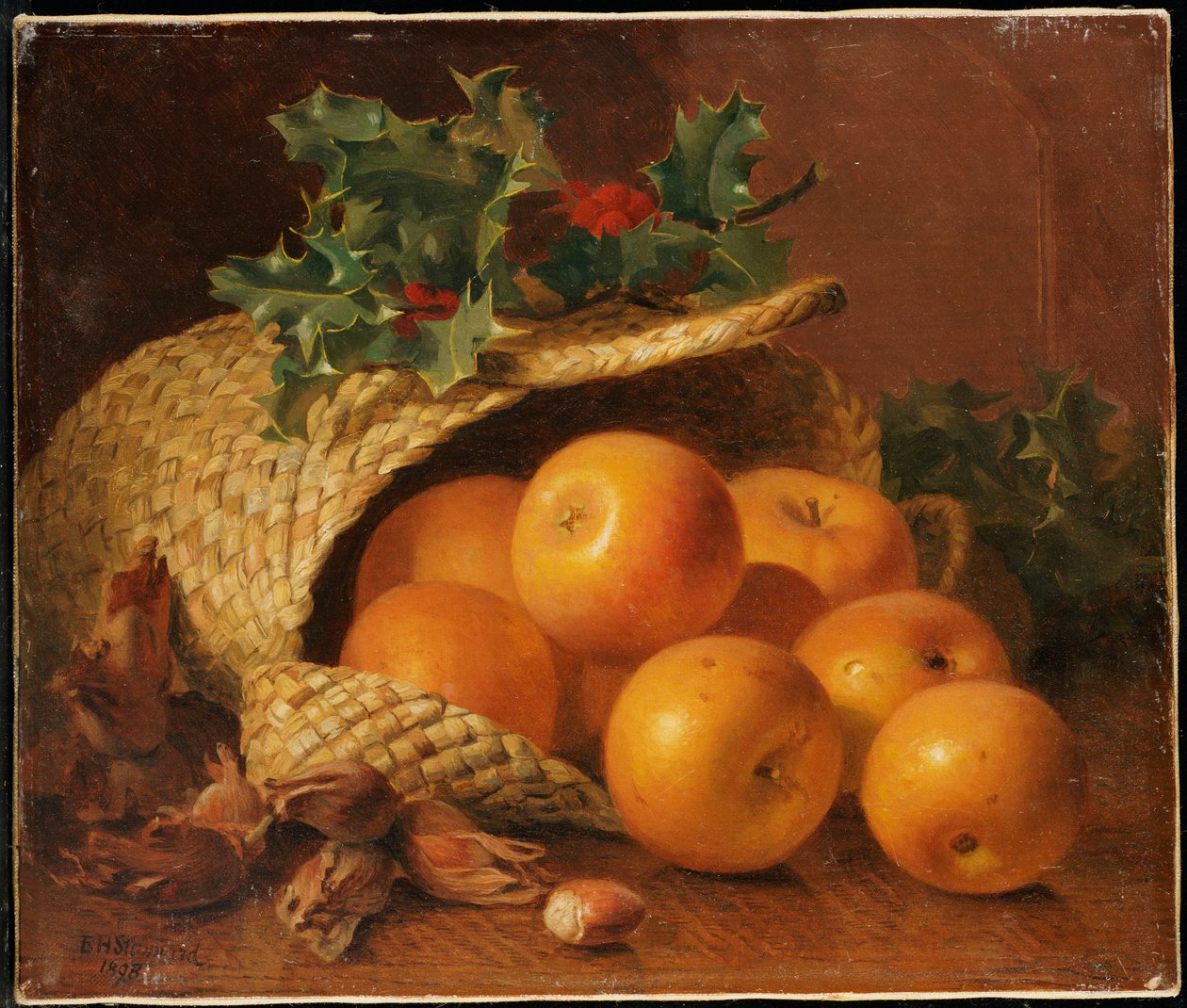 Martwa natura z jabłkami, orzechami laskowymi i ostrokrzewem, 1898 autorstwa Eloise Harriet Stannard