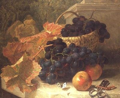 Martwa natura z winogronami i nożyczkami na kamiennej półce autorstwa Eloise Harriet Stannard