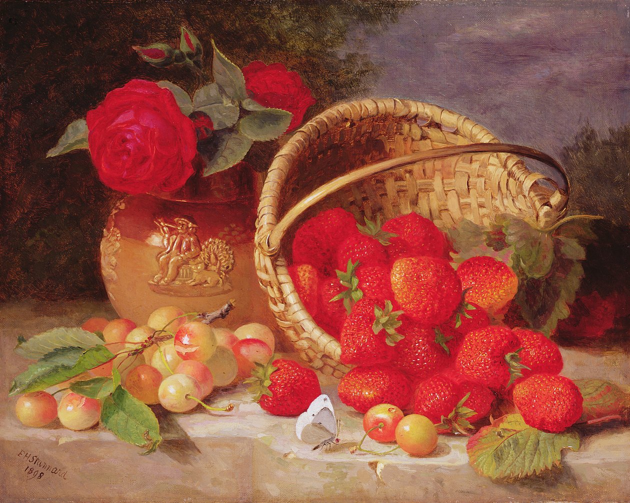 Martwa natura kosza z truskawkami i wiśniami, 1898 autorstwa Eloise Harriet Stannard