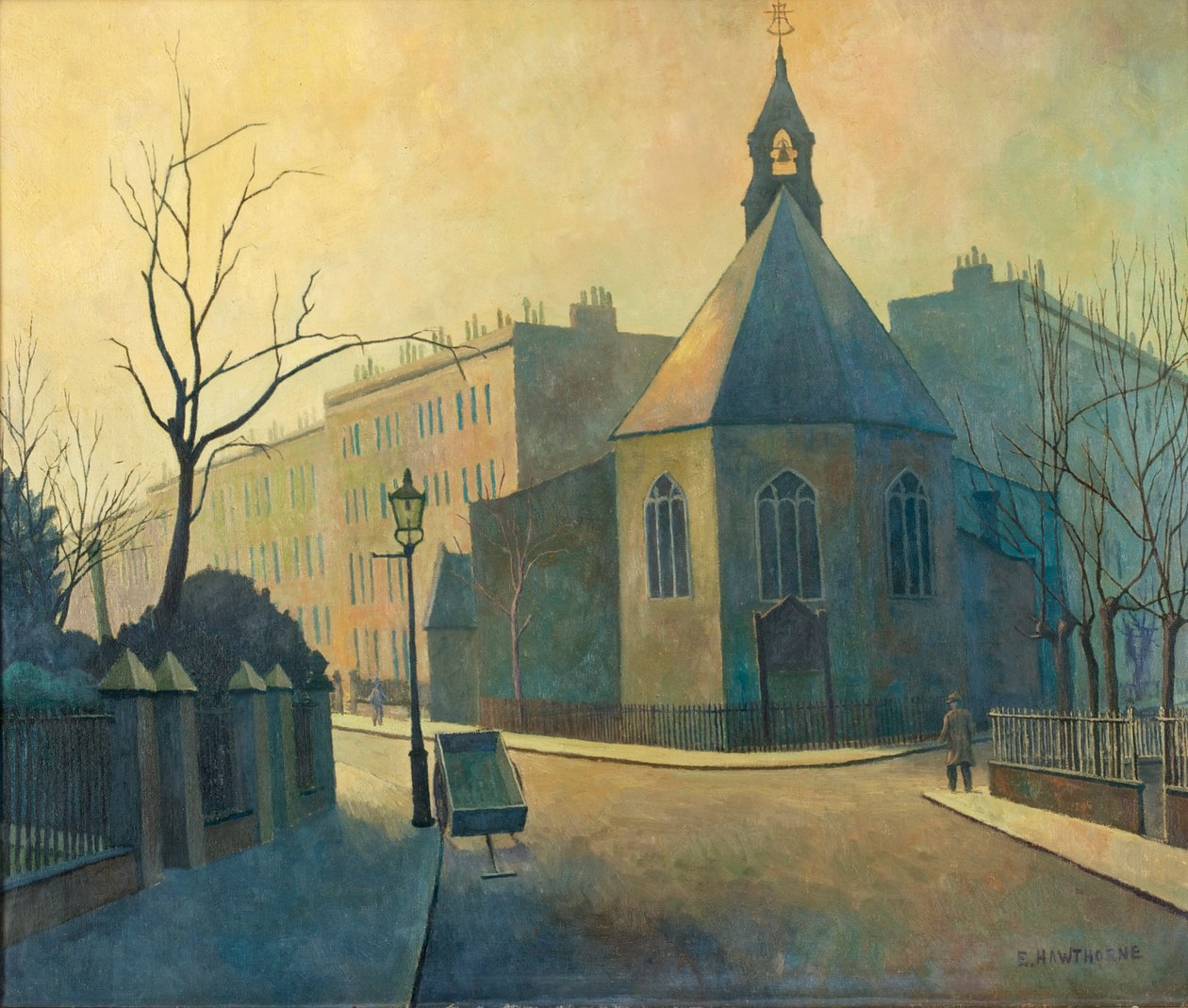 Scena uliczna, kościół św. Jana Chrzciciela, północny Londyn autorstwa Elwin Hawthorne