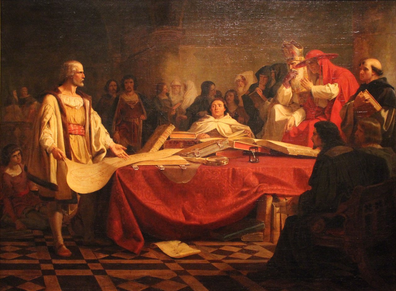 Krzysztof Kolumb przed soborem w Salamance autorstwa Emanuel Gottlieb Leutze