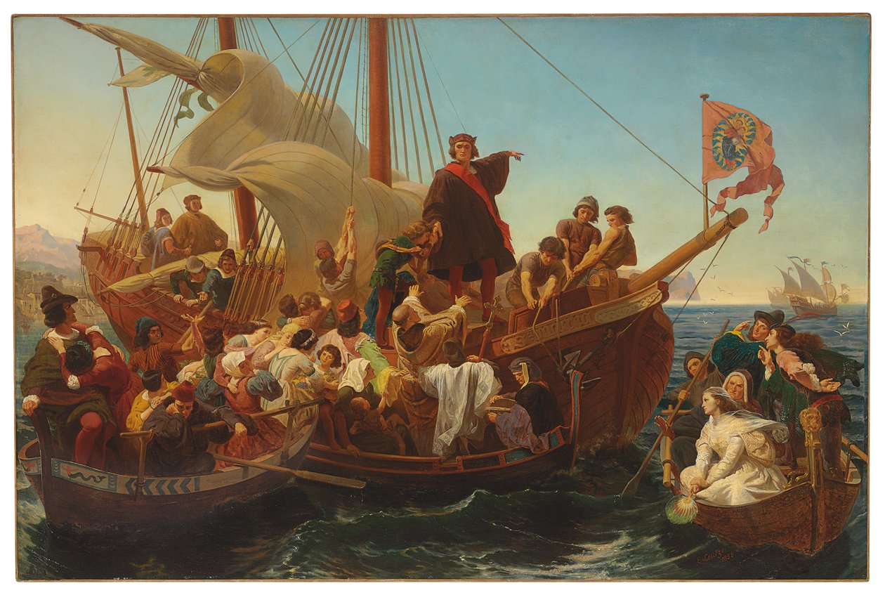Odejście Kolumba z Palos w 1492, 1855 autorstwa Emanuel Gottlieb Leutze