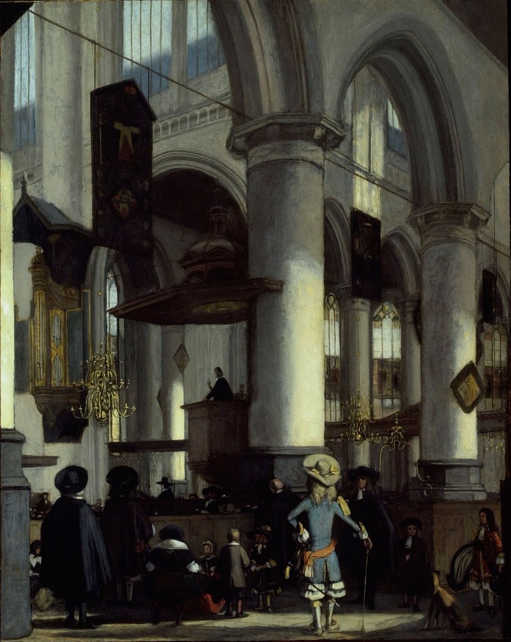 Wnętrze Oude Kerk, Delft, ok. 1680 (olej na panelu) autorstwa Emanuel de Witte