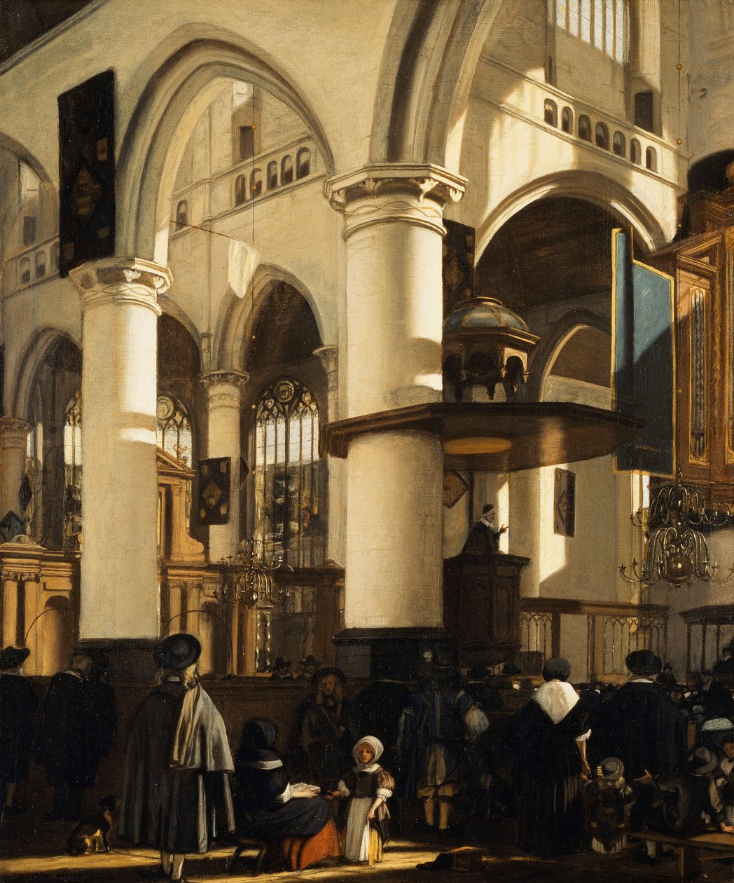 Stary Kościół, Delft, z wiernymi słuchającymi kazania, 1669 autorstwa Emanuel de Witte