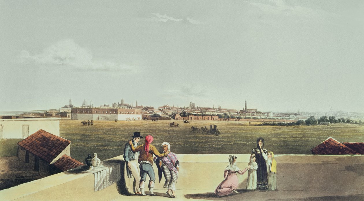 Widok ogólny Buenos Aires z Plaza del Toros, z malowniczych ilustracji Buenos Aires i Montevideo, 1820 autorstwa Emeric Essex after Vidal