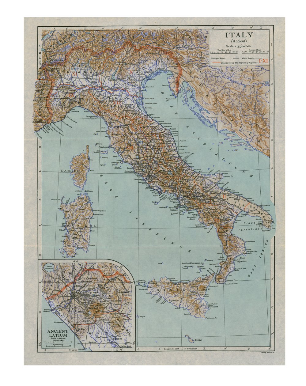 Mapa starożytnych Włoch, c1910. autorstwa Emery Walker