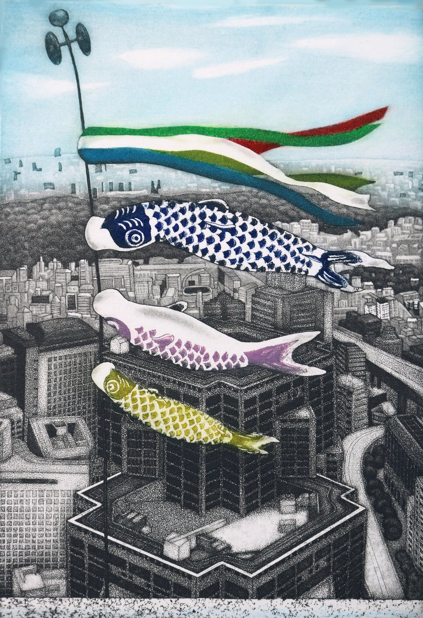 Koinobori, 2007 (akwaforta) autorstwa Emiko Aida