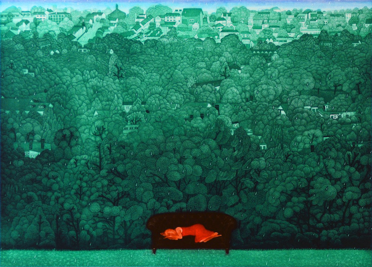Zaduma w deszczu, 2009 (akwaforta) autorstwa Emiko Aida