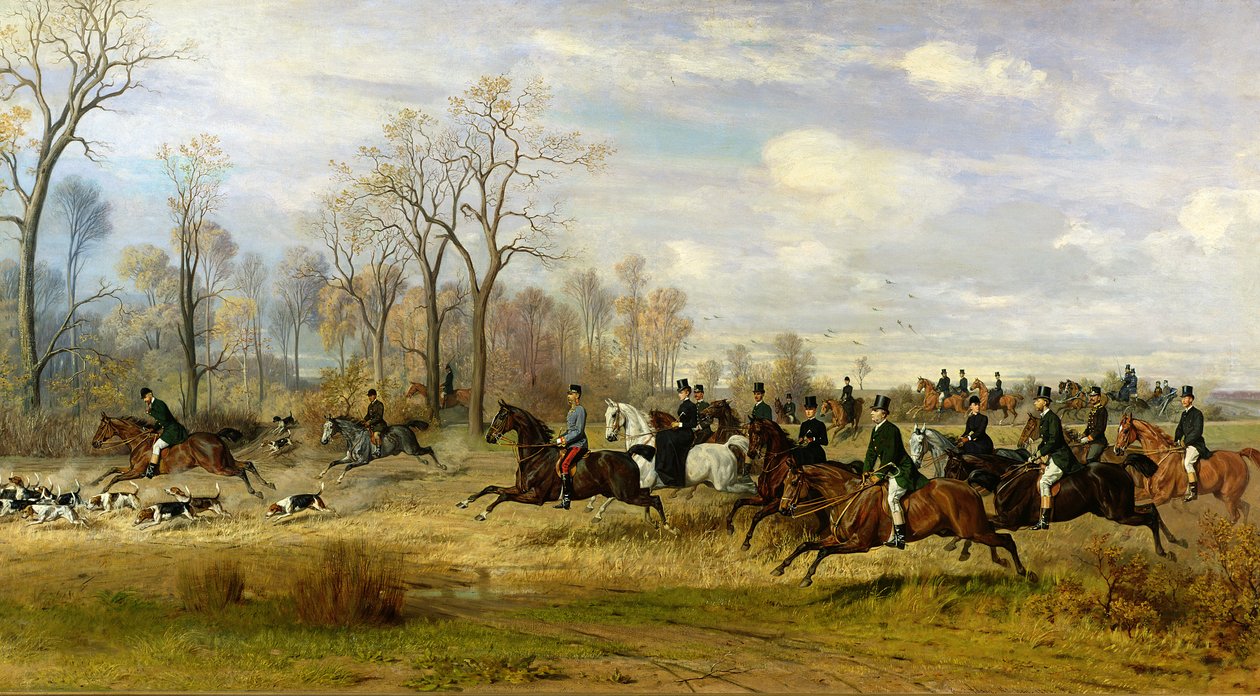 Cesarz Franciszek Józef I polujący na psy z hrabiną Larisch na Śląsku, 1882 autorstwa Emil Adam