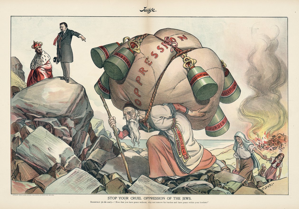 Zatrzymaj swój okrutny ucisk Żydów, magazyn Judge z września 1905 r. (chromolitografia) autorstwa Emil Flohri