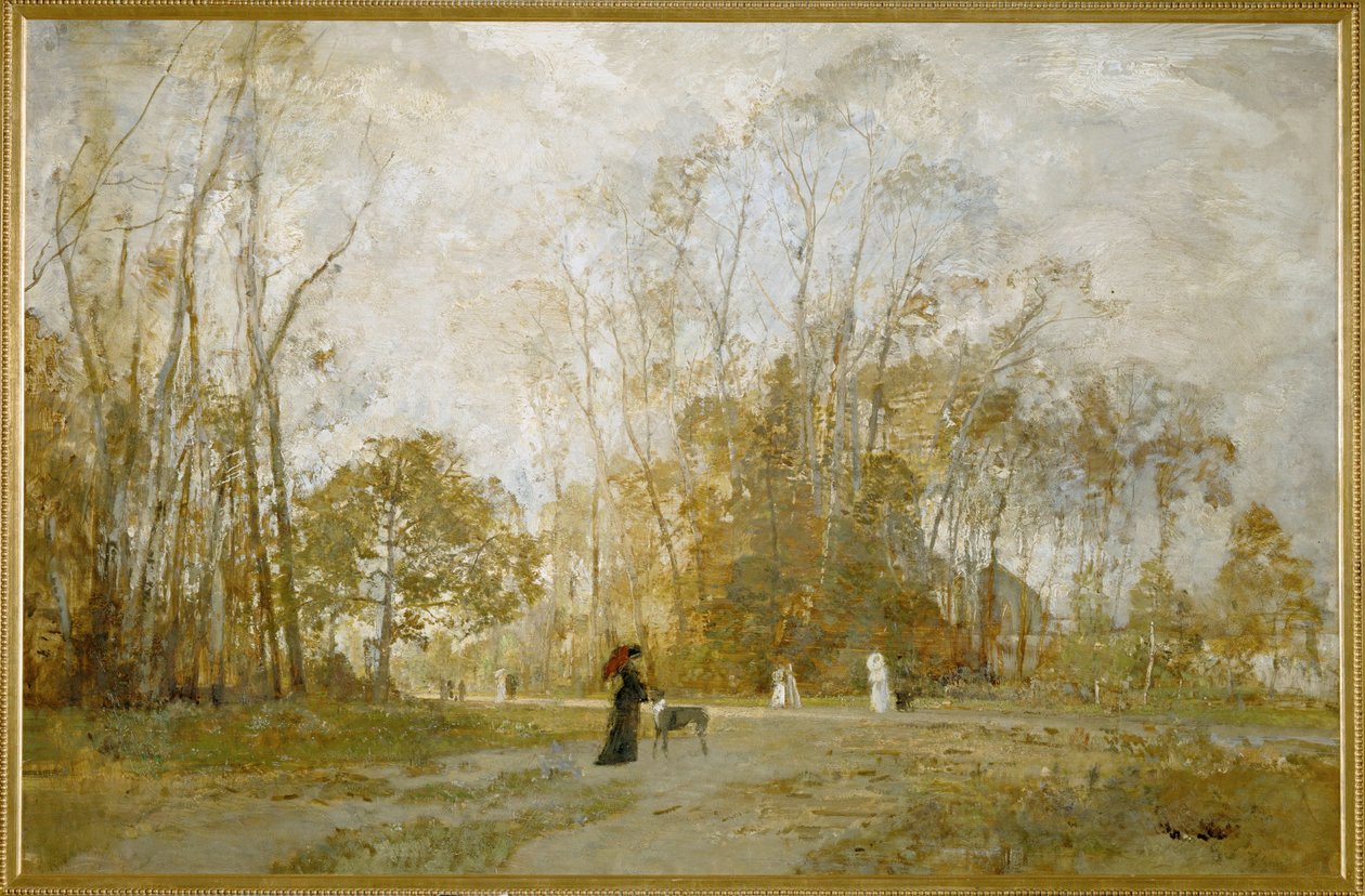 Aus dem Prater - Z ogrodów Prateru ... (olej na drewnie) autorstwa Emil Jakob Schindler