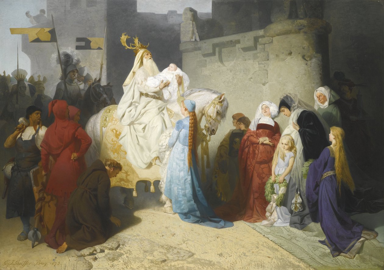 Merlin przedstawiający przyszłego króla Artura, 1873 autorstwa Emil Johann Lauffer