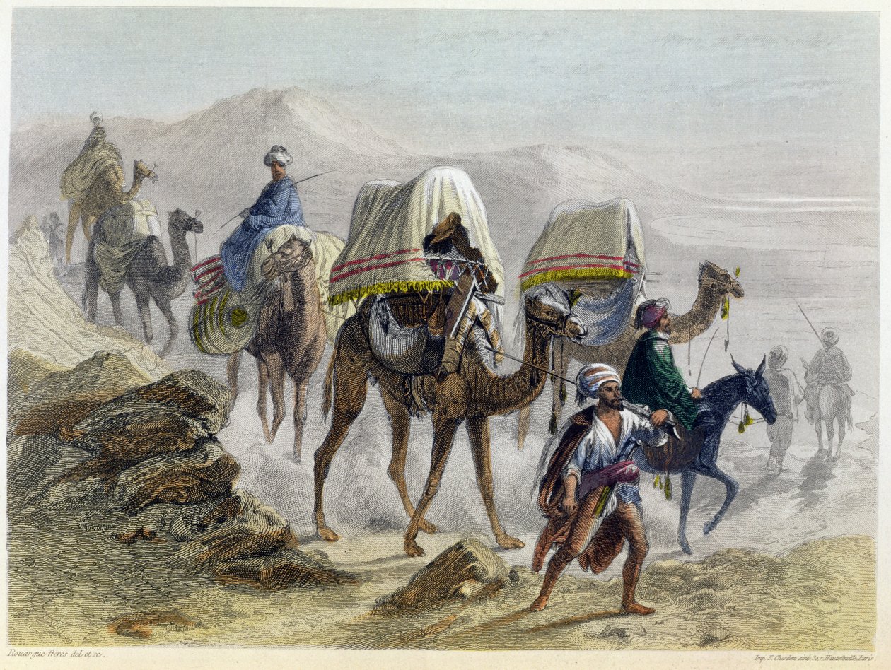 Pociąg wielbłądów z „Konstantynopola i Morza Czarnego”, grawerowany przez braci Rouergue, 1855 autorstwa Emile and Rouergue Rouergue