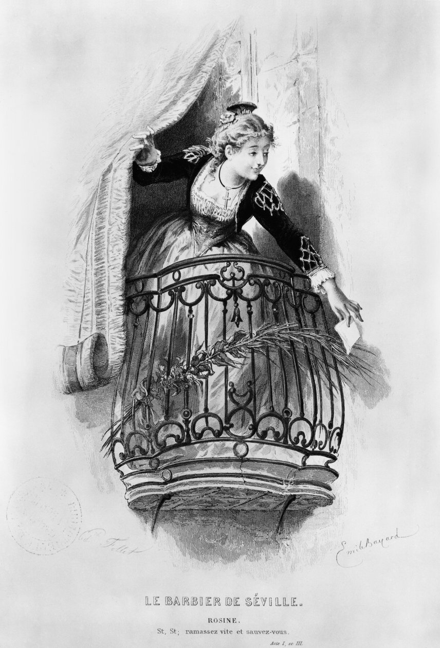 Rosine, ilustracja z aktu I, scena 3 z „Cyrulika sewilskiego” Pierre