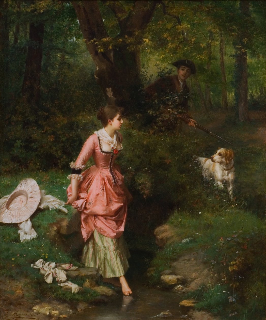 Młoda dama przechodząca przez Brookn autorstwa Emile Pierre Metzmacher