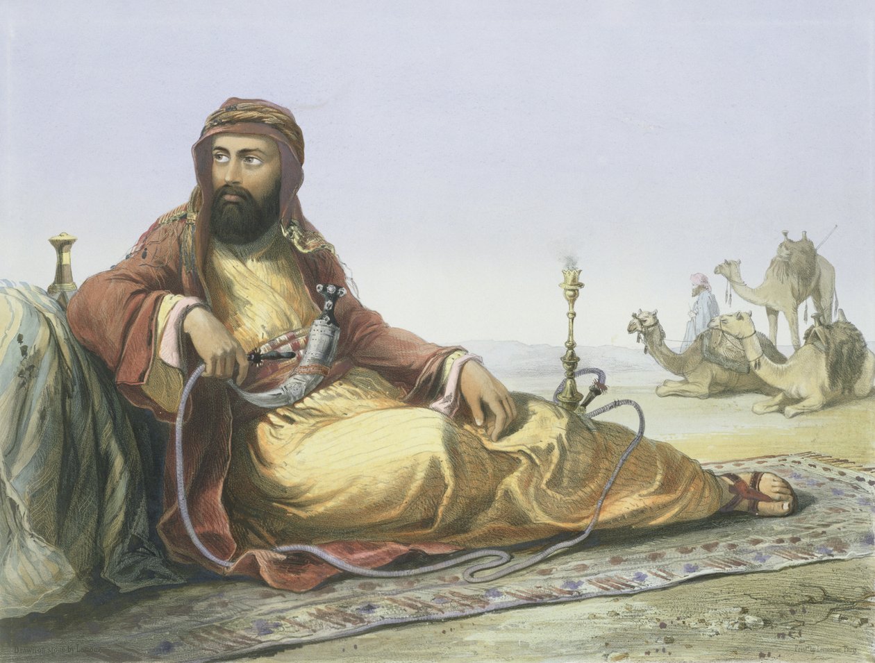 Arab odpoczywający na pustyni, strona tytułowa z "Doliny Nilu", rycina Lemoine