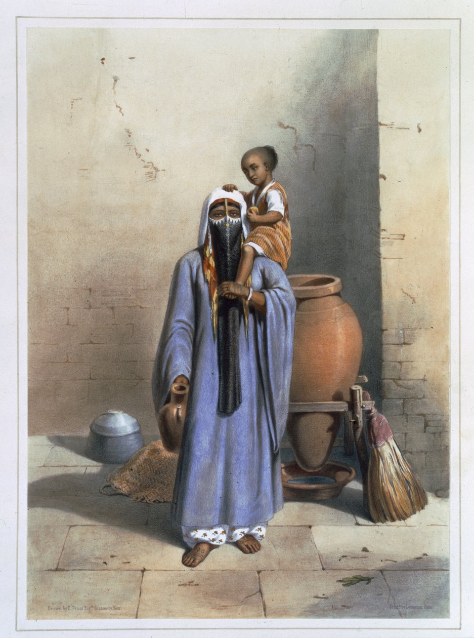 Fellah Kobieta z Dzieciątkiem, ilustracja z „Doliny Nilu”, sztychowana przez Charlesa Boura (1814-81) wyd. przez Lemercier, 1848 autorstwa Emile Prisse d