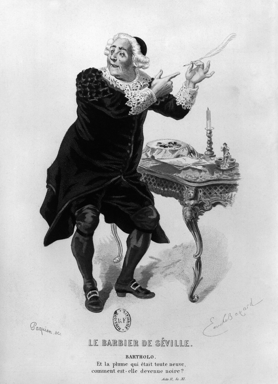Bartholo, ilustracja z aktu II scena 11 „Cyrulika sewilskiego” Pierre Augustin Caron de Beaumarchais (1732-99) sztychowana przez Jeana Paquina (XIX w.)) autorstwa Emile Antoine Bayard