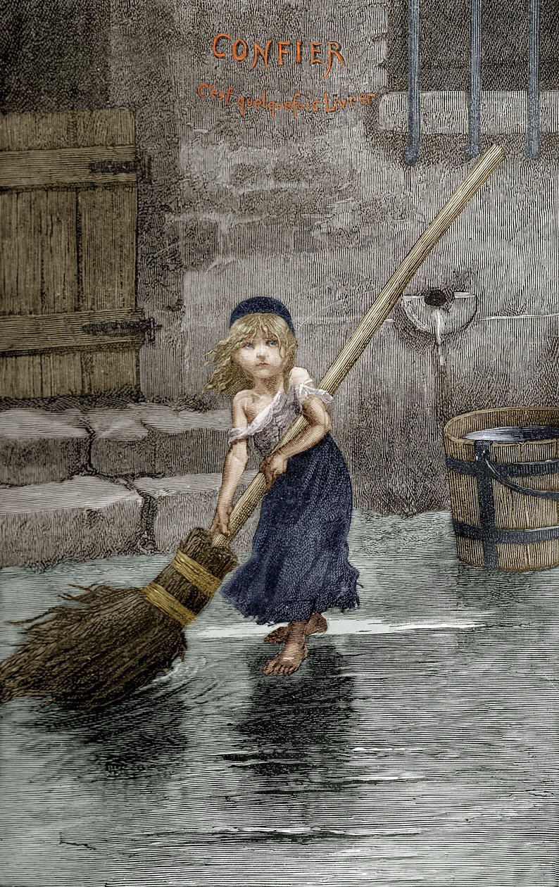Cosette, ilustracja z „Nędzników” Victora Hugo, 1862 autorstwa Emile Antoine Bayard